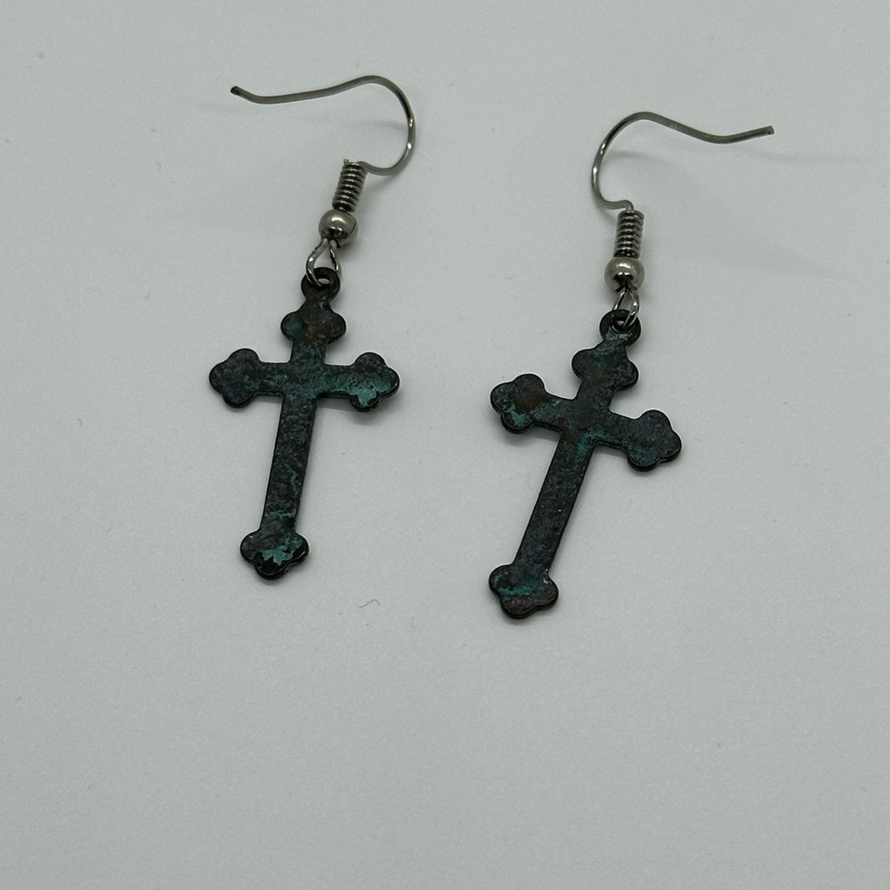 Antique Patina Cross Earrings NWOT